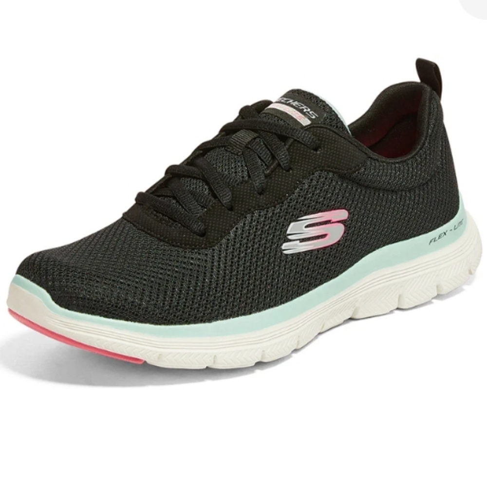 NWT Skechers Flex Lite Appeal Machine Washable Shoes Black Sneakers